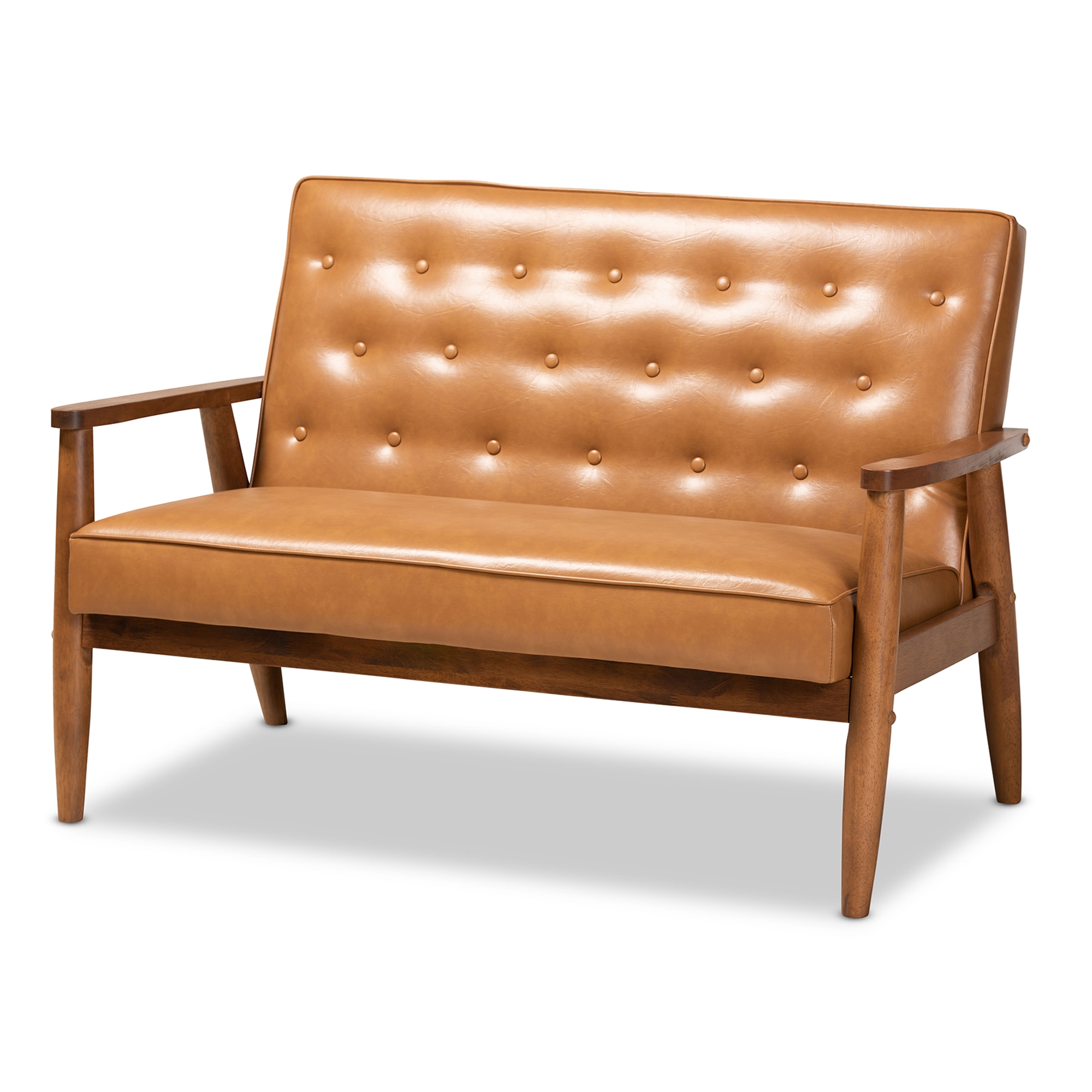 Mid century deals modern loveseat leather